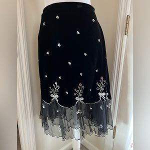 odille vintage skirt black velvet seed pearls rhinestones Anthropologie size 12